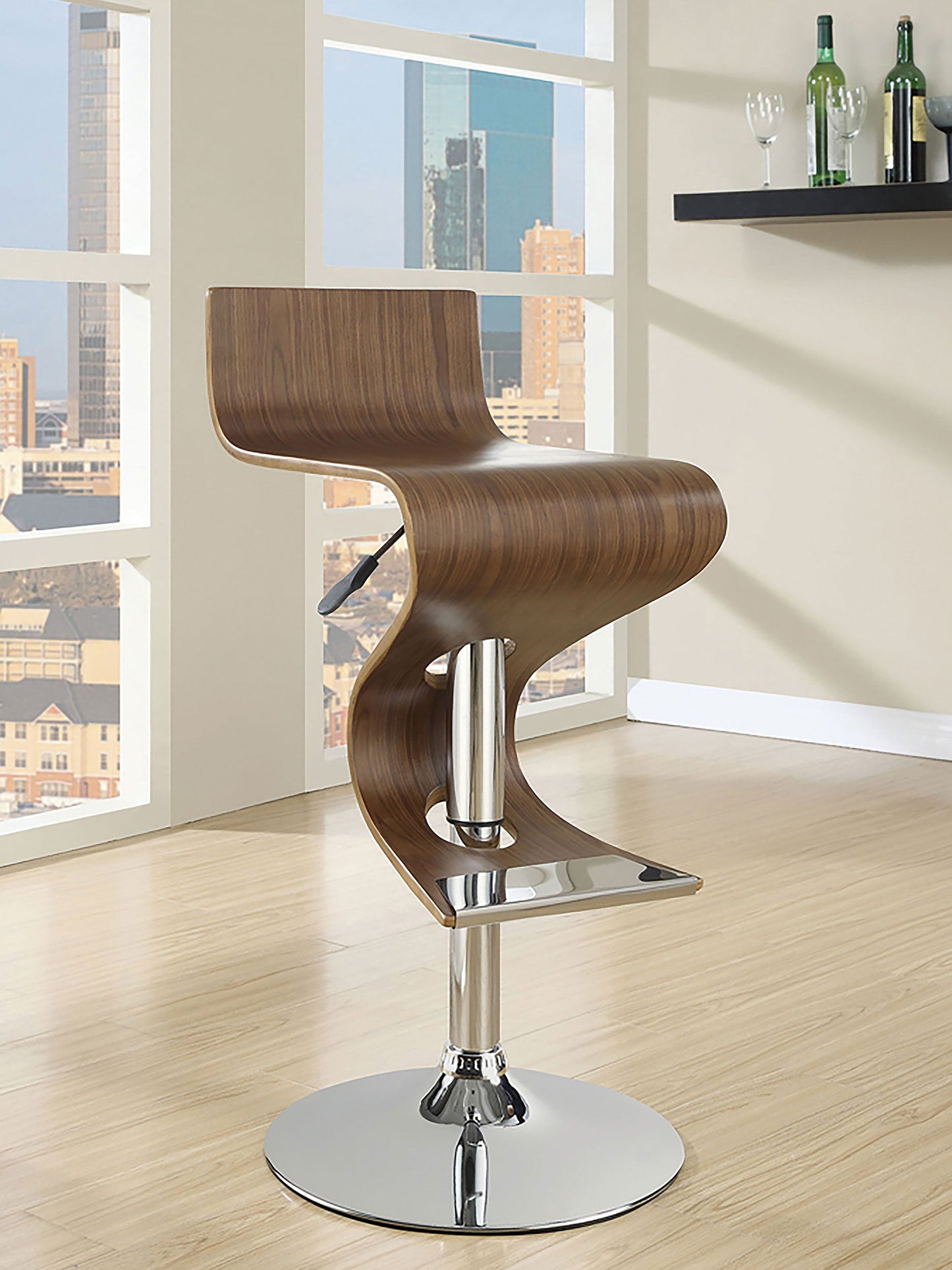 Covina AdjusTable Bar Stool Walnut and Chrome
