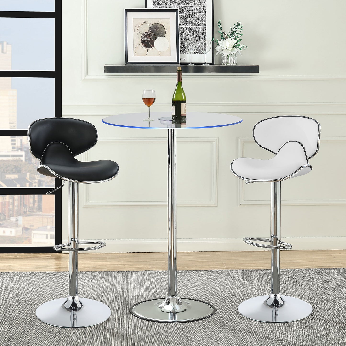 Edenton Upholstered AdjusTable Height Bar Stools White and Chrome (Set of 2)