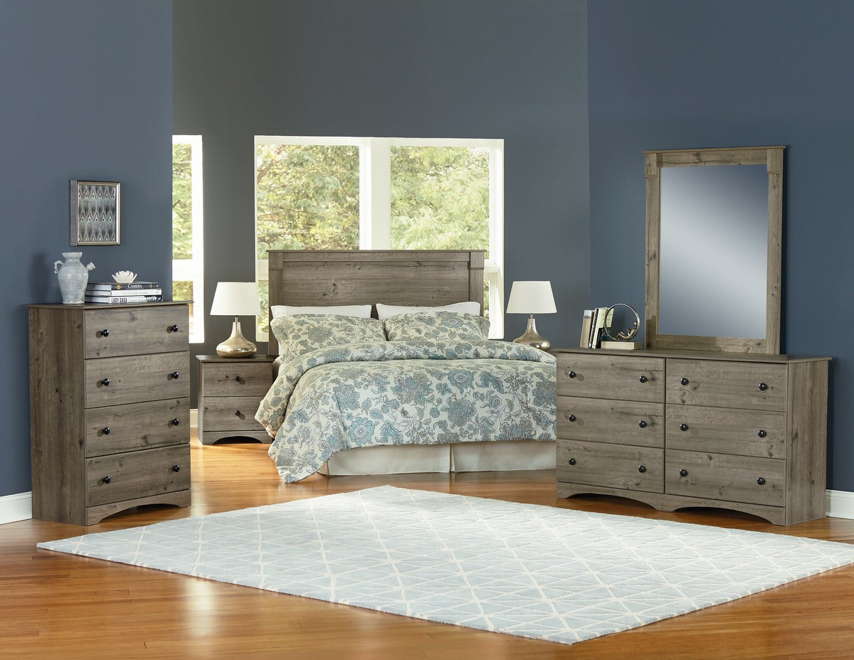 13000 SERIES - Q/F BOOKCASE HEADBOARD (WEATHERED GRAY ASH)