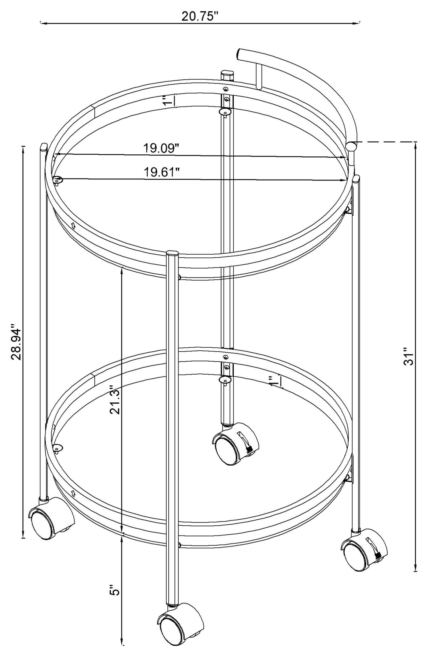 Chrissy 2-tier Round Glass Bar Cart Chrome