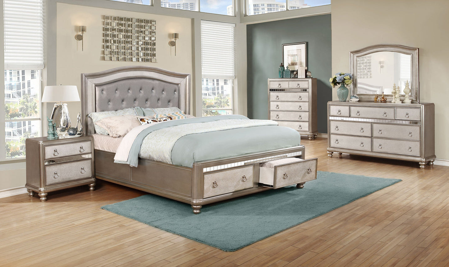 Bling Game Upholstered Storage Queen Bed Metallic Platinum