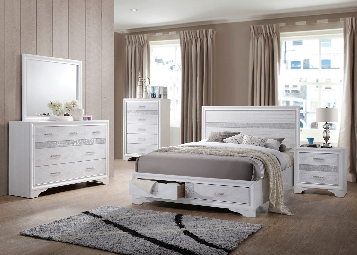 Miranda Eastern King 2-drawer Storage Bed White