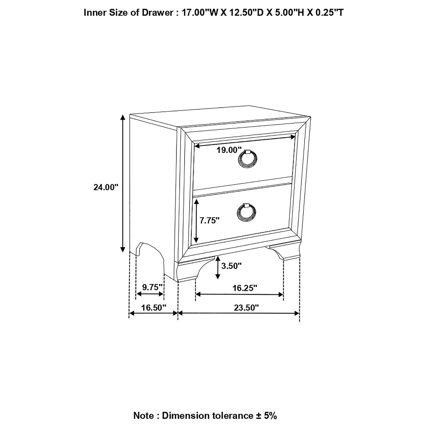 Salford 2-drawer Nightstand Metallic Sterling