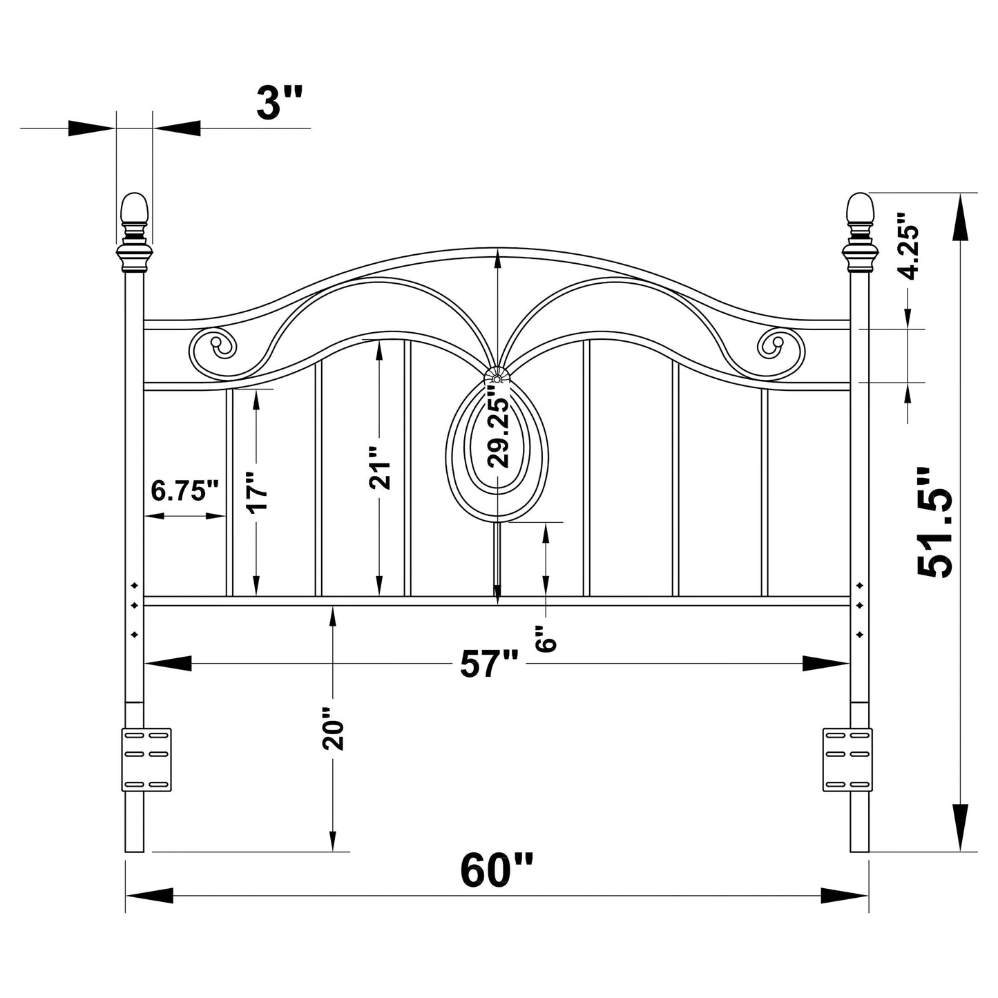 Evan Queen / Full Scroll Metal Headboard Dark Grey