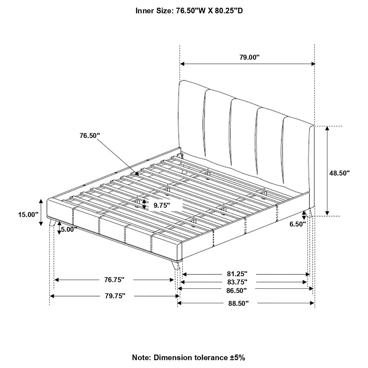 Charity Eastern King Upholstered Bed Blue