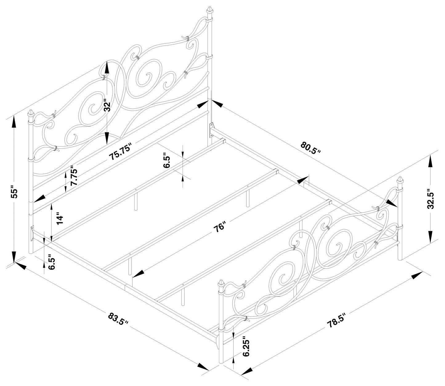 Parleys Eastern King Metal Bed with Scroll Headboard Dark Bronze