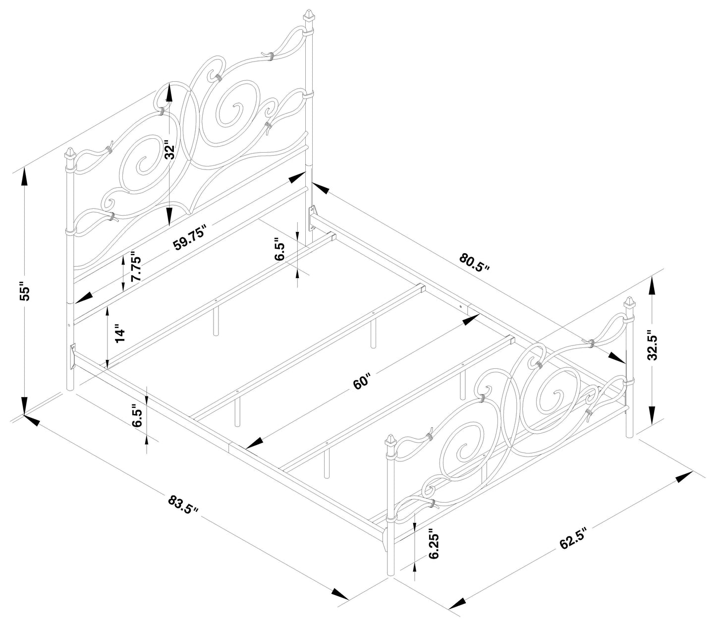 Parleys Queen Metal Bed with Scroll Headboard Dark Bronze