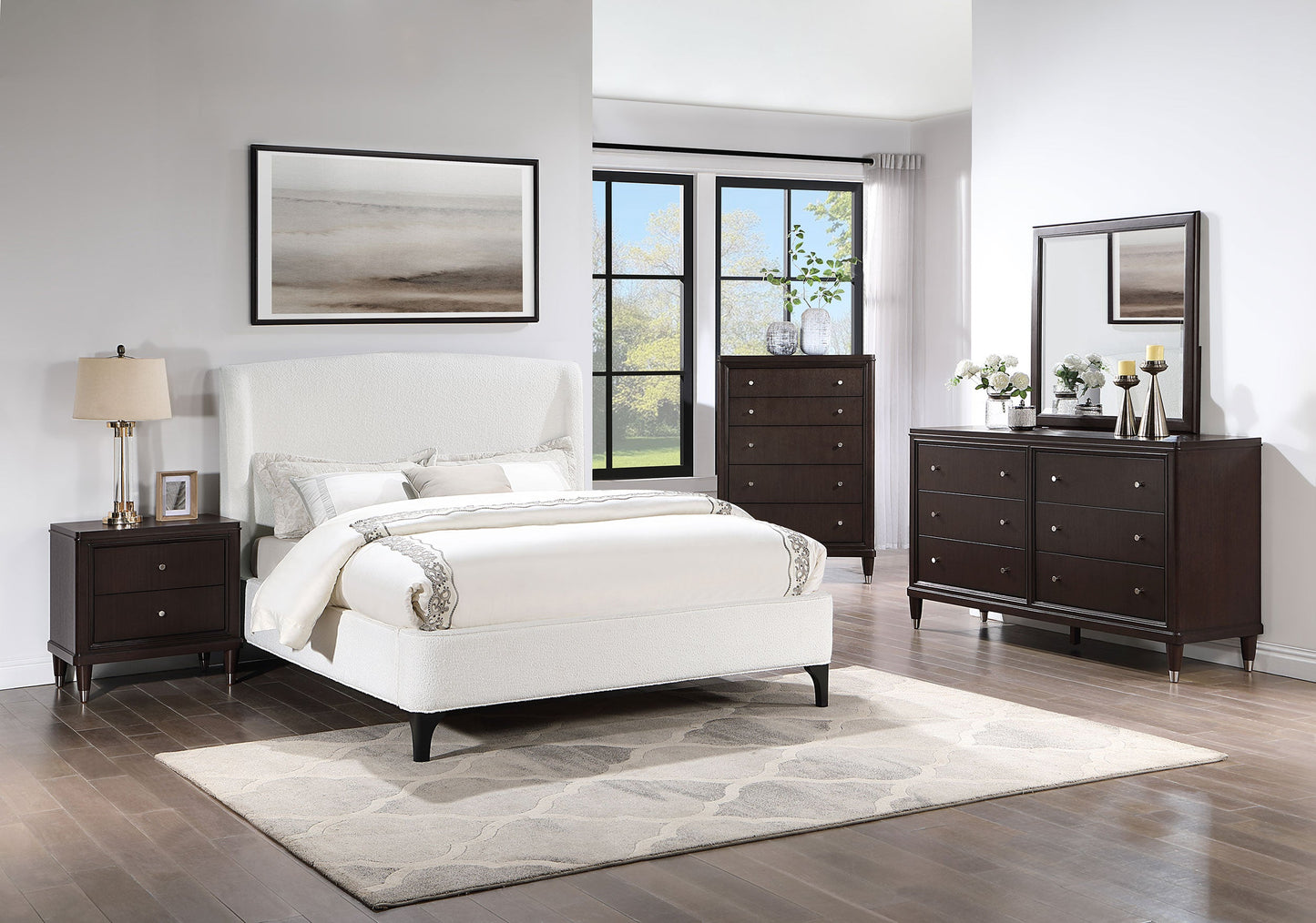 Mosby Upholstered Curved Headboard Eastern King Platform Bed White