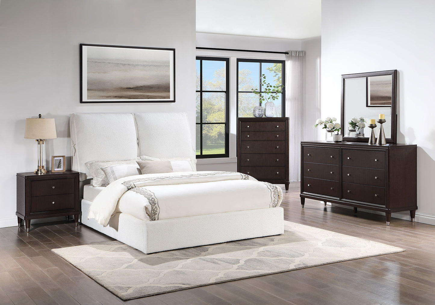 Gwendoline Upholstered Eastern King Platform Bed with Pillow Headboard White
