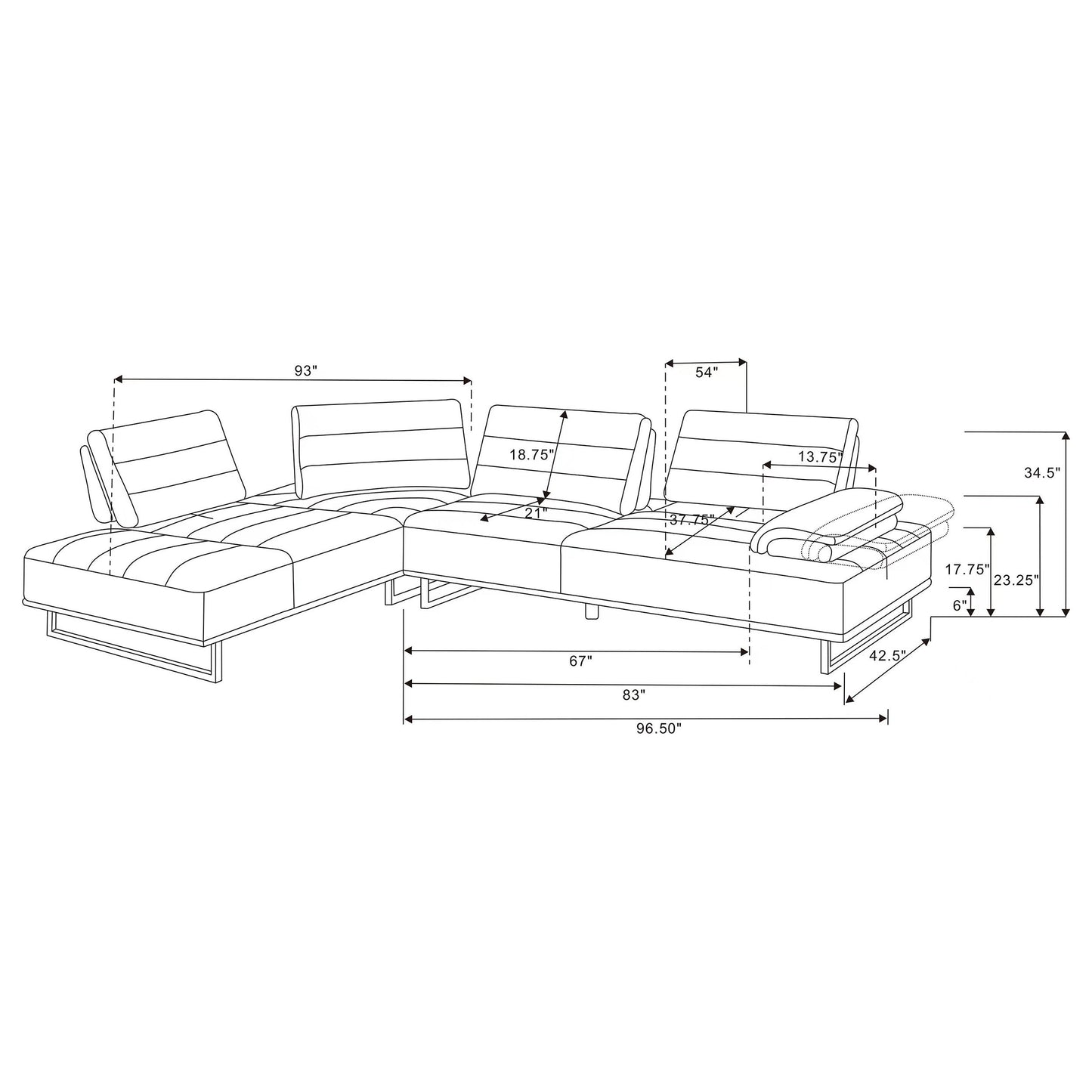 Arden 2-piece AdjusTable Back Sectional Taupe