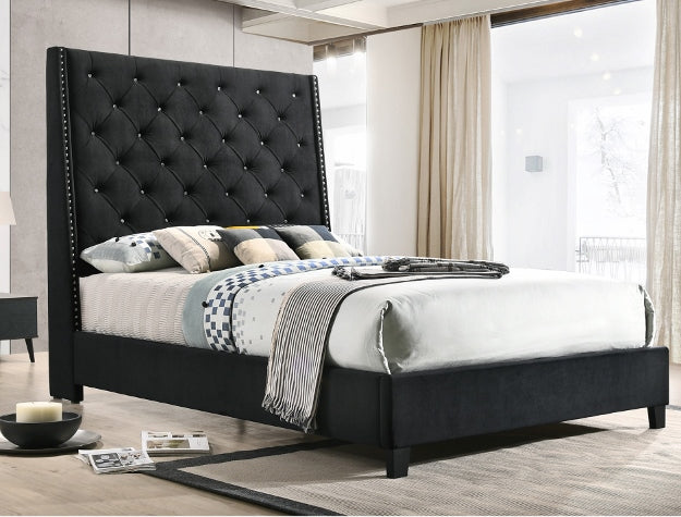 CHANTILLY BLACK VELVET QUEEN HEADBOARD