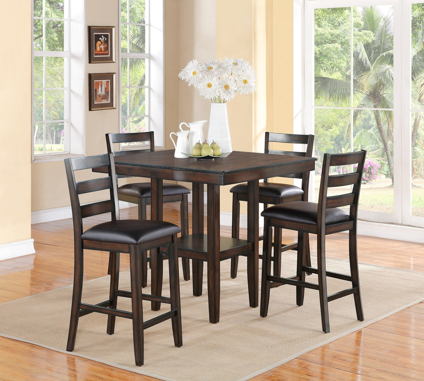 TAHOE 5 PIECE HEIGHT TABLE W/4 CHAIRS BROWN