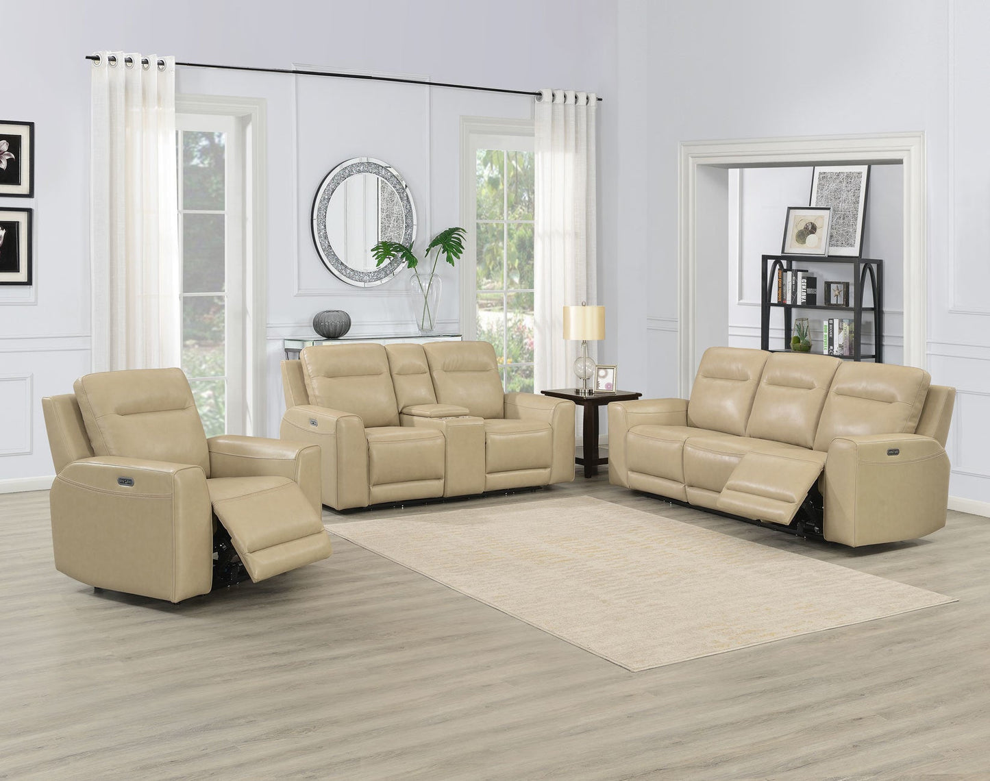 DONCELLA SANDSTONE LEATHER DUAL POWER MOTION SOFA (Closeout)