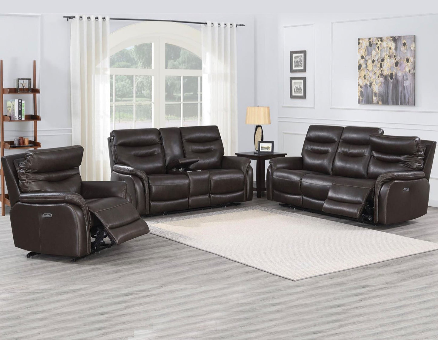 FORTUNA COFFEE LEATHER MOTION DUAL POWER LOVESEAT (Closeout)