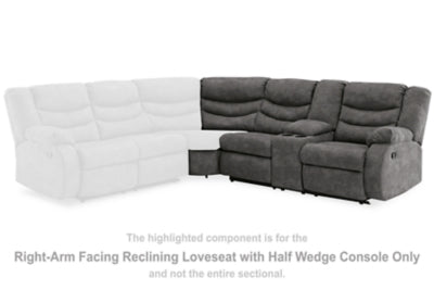 Partymate Slate Sectional Right Hand Facing Rec Loveseat Sectional Console w/Half Wedg