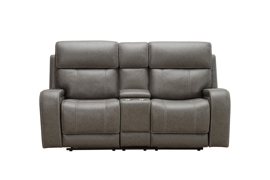 Newport Pewter Dual Power Console Loveseat w Popout Cup Holders