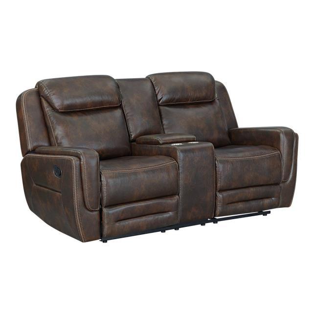 Maverick Brown Reclining Console Loveseat