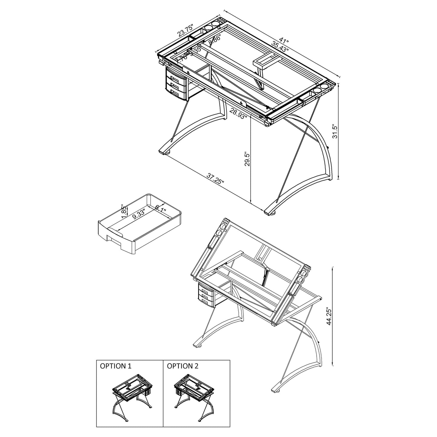 Melo 3-Drawer Drafting Desk Champagne