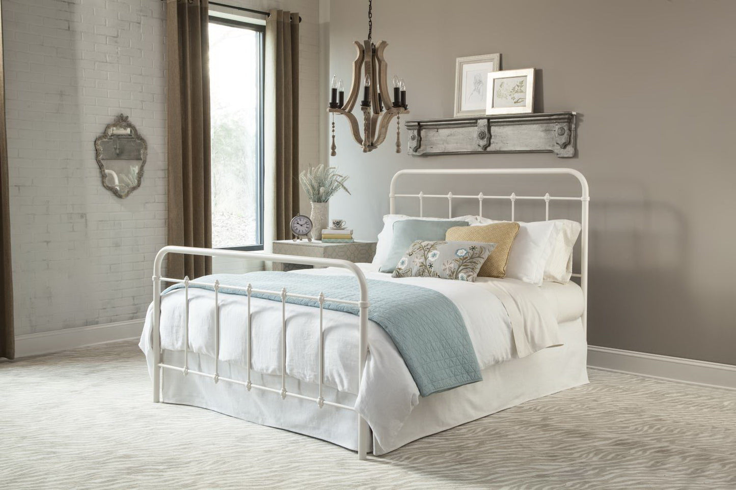 White Metal Bed Full Headboard & Footboard