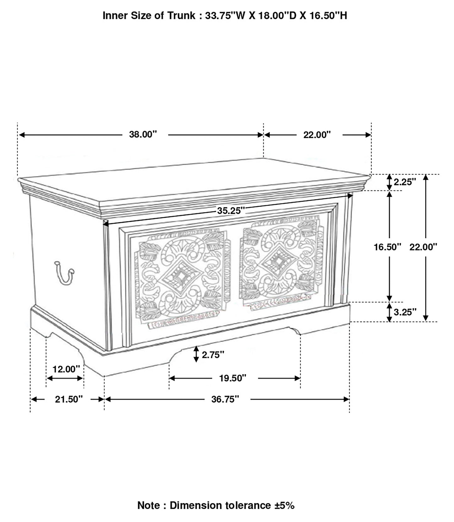 Nilay Rectangular Storage Trunk White Washed and Black