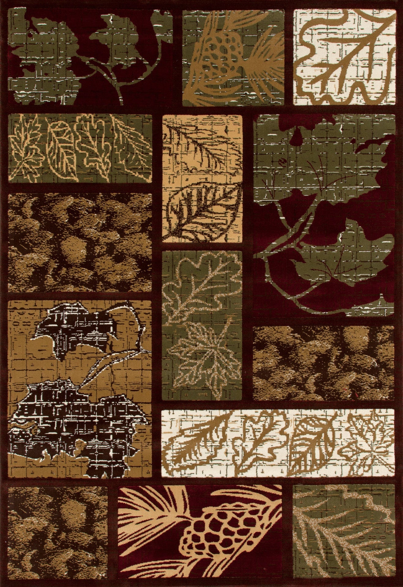 CABIN-AR_00_0266_BRN/GREEN/BURG_NATURE BARRY LEAF BORDER-2.2x3.11-66x120