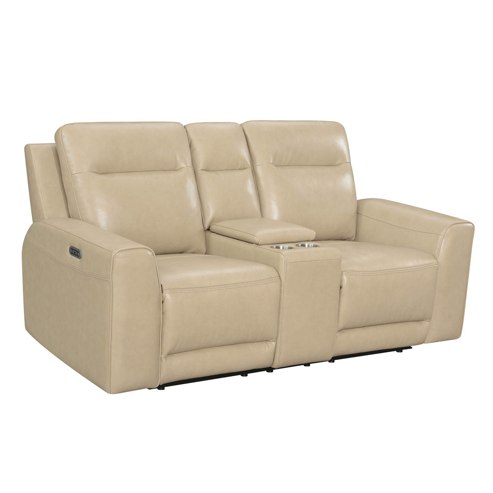 DONCELLA SANDSTONE LEATHER DUAL POWER MOTION LOVESEAT (Closeout)