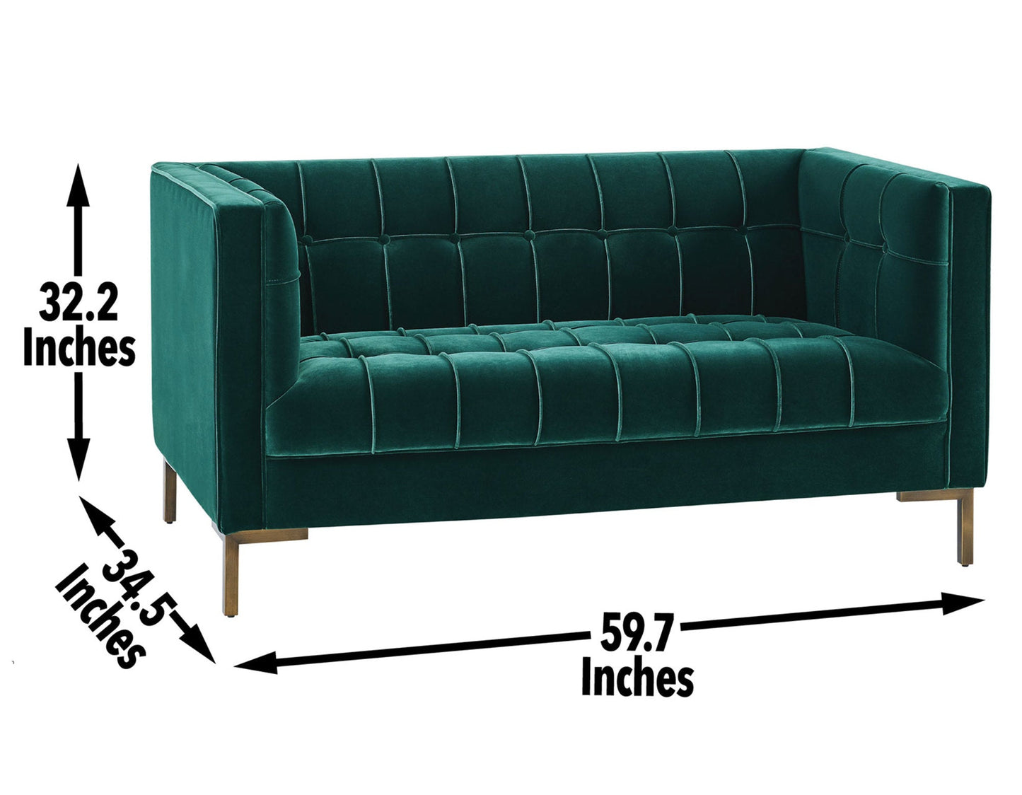 Isaac Channel Stitch Green Velvet Loveseat