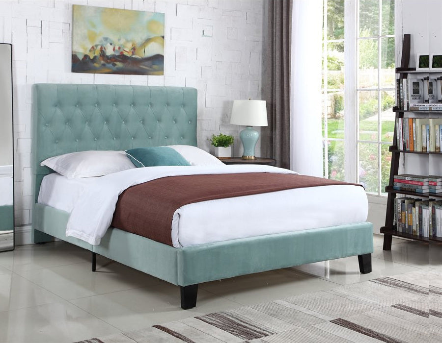 AMELIA QUEEN UPHOLSTERED HEADBOARD-FOOTBOARD-RAILS-LIGHT BLUE