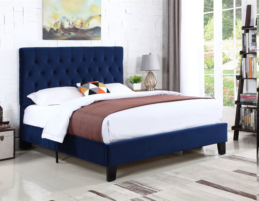 AMELIA QUEEN UPHOLSTERED HEADBOARD-FOOTBOARD-RAILS-NAVY