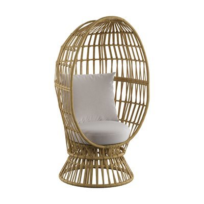 OUTDOOR SWIVEL BASKET CHAIR-TAN WICKER / GREY FABRIC
