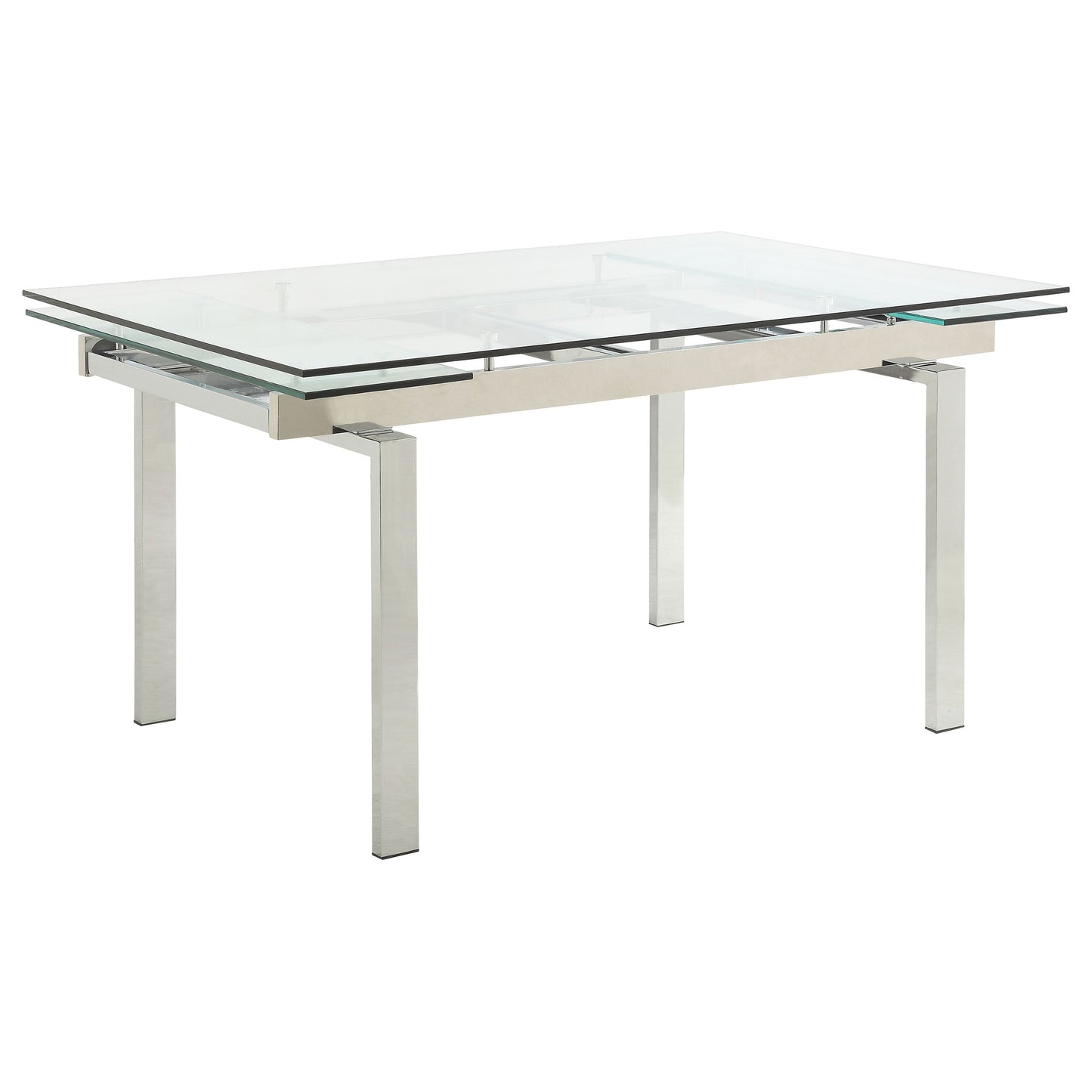 Wexford Glass Top Dining Table with Extension Leaves Chrome