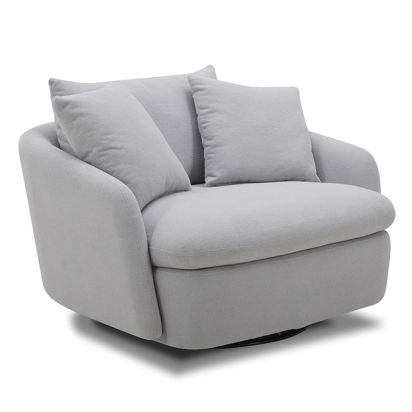 Boomer Dove Grey Large Swivel Chair With 2 Toss Pillows