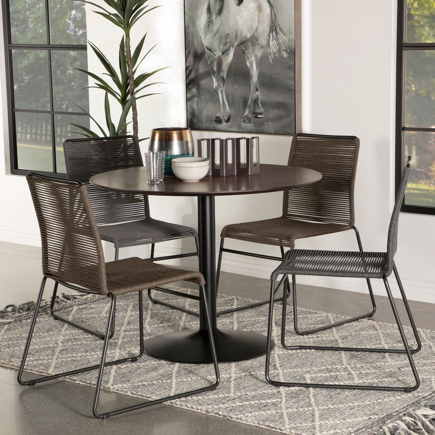 Cora Round Dining Table Walnut and Black