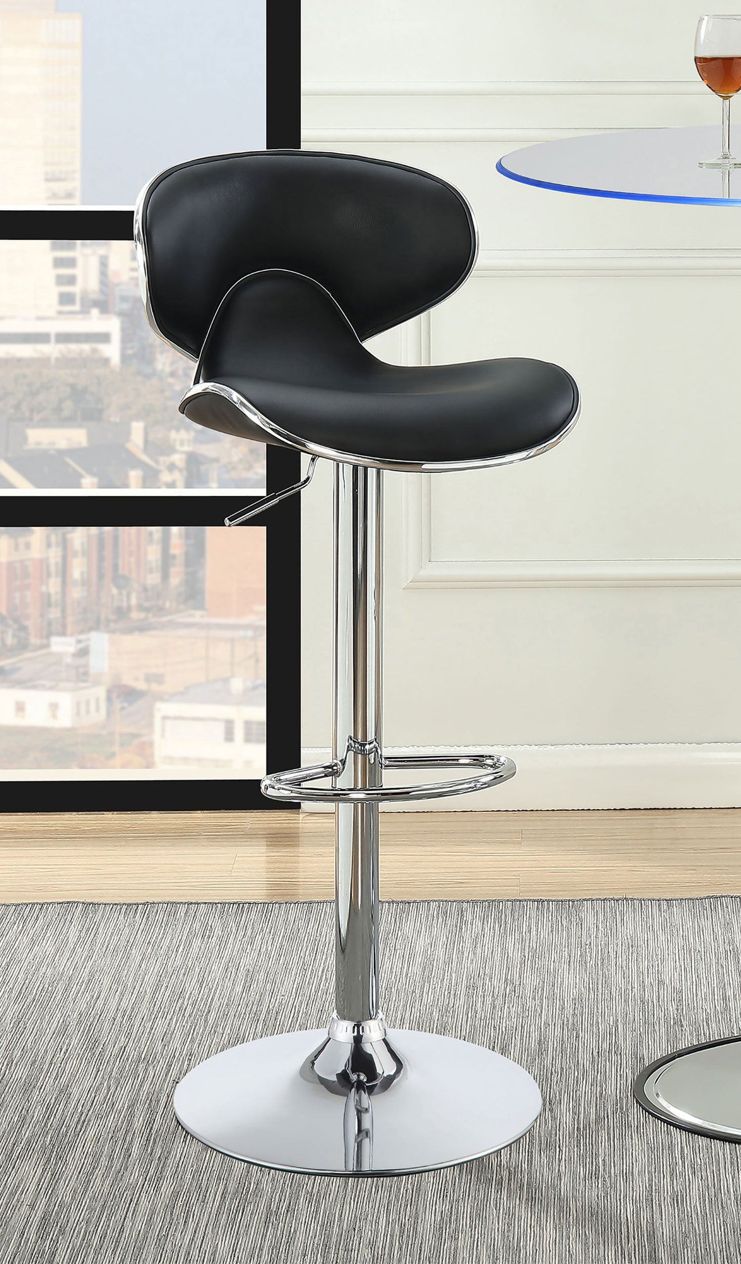 Edenton Upholstered AdjusTable Height Bar Stools Black and Chrome (Set of 2)