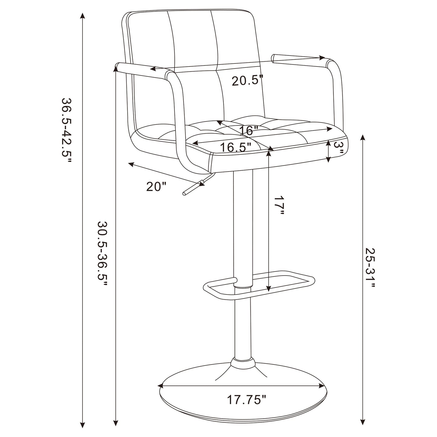 Palomar AdjusTable Height Bar Stool Black and Chrome
