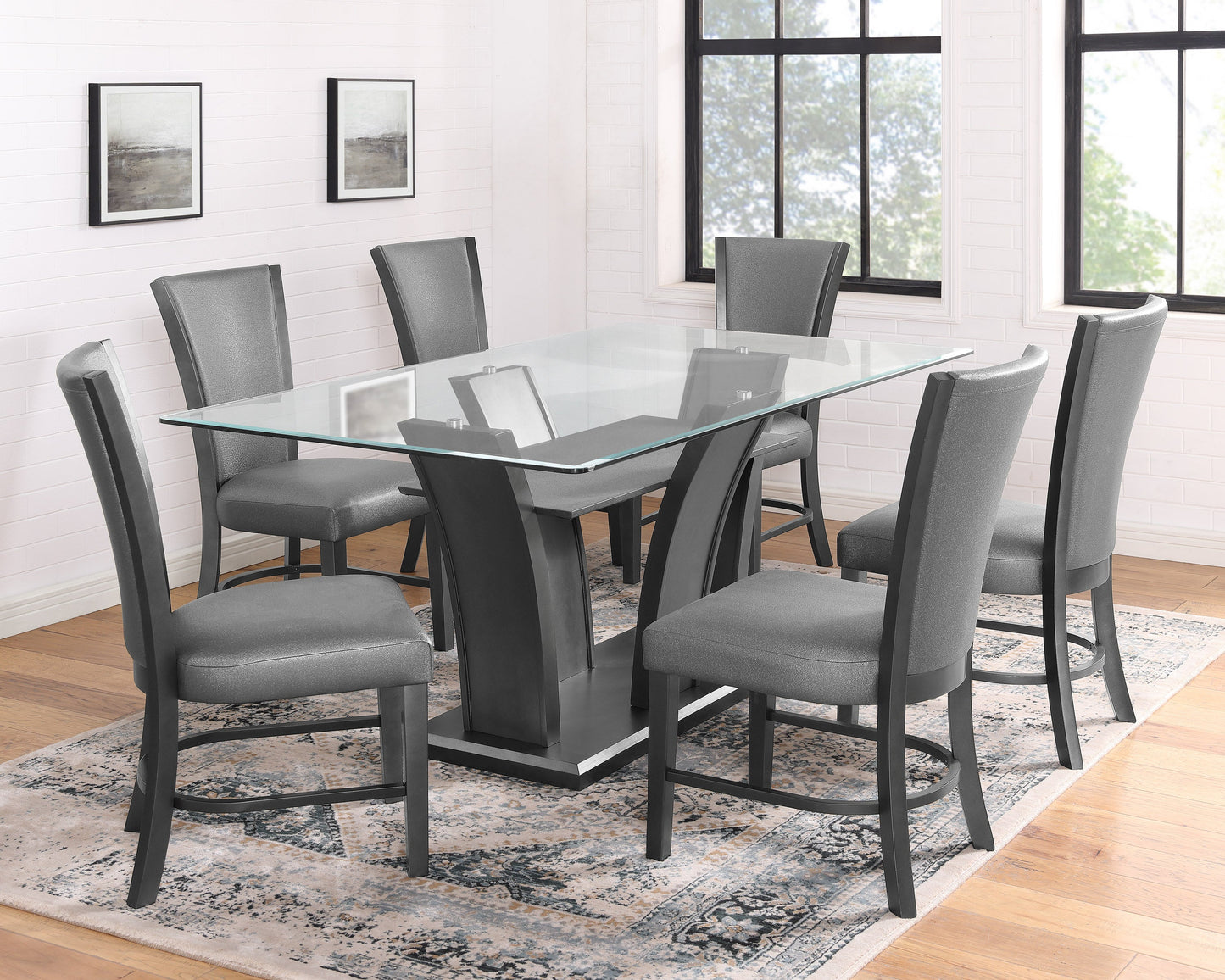 CAMEILA DARK GREY DINING TABLE GLASS TOP