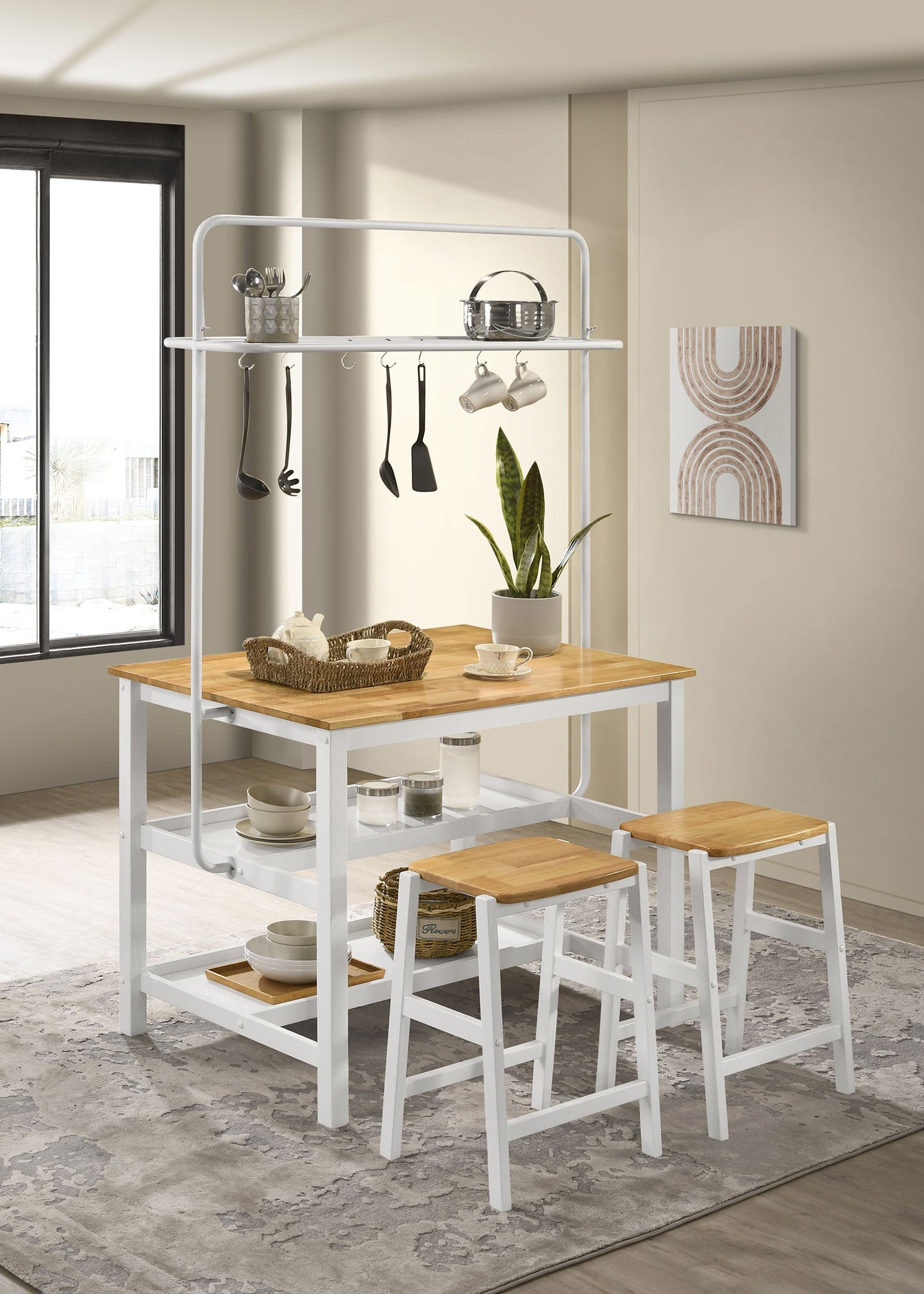 Hollis Wood Counter Height Backless Bar Stool Brown and White