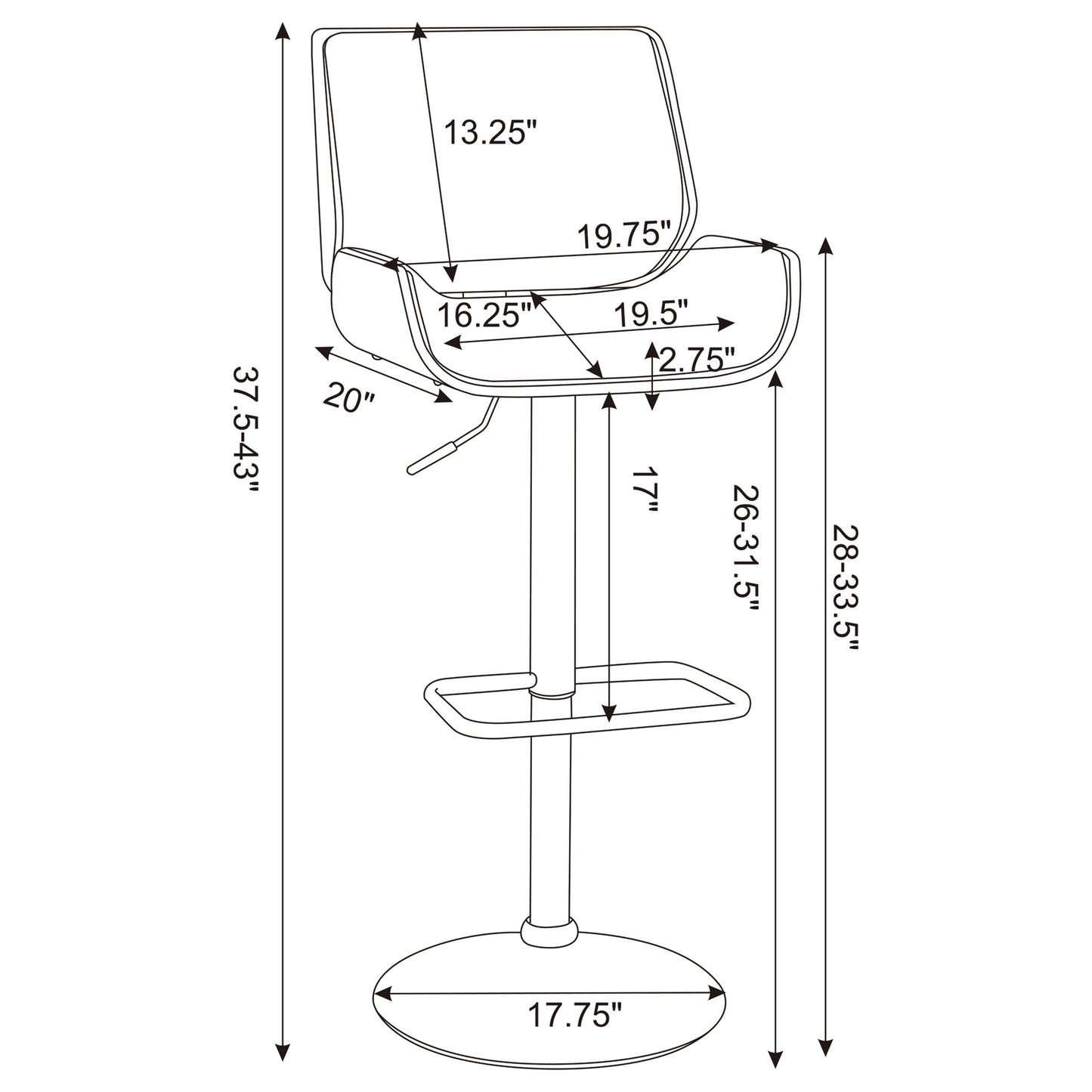 Folsom Upholstered AdjusTable Bar Stool Black and Chrome