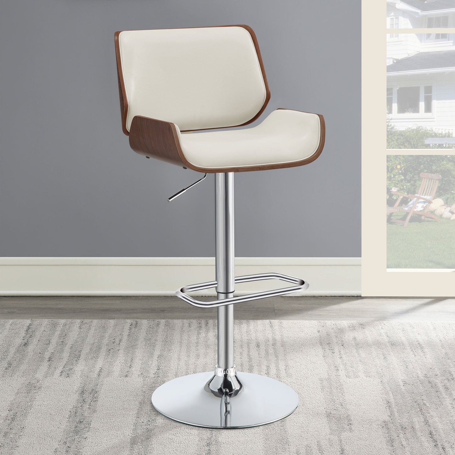Folsom Upholstered AdjusTable Bar Stool Ecru and Chrome