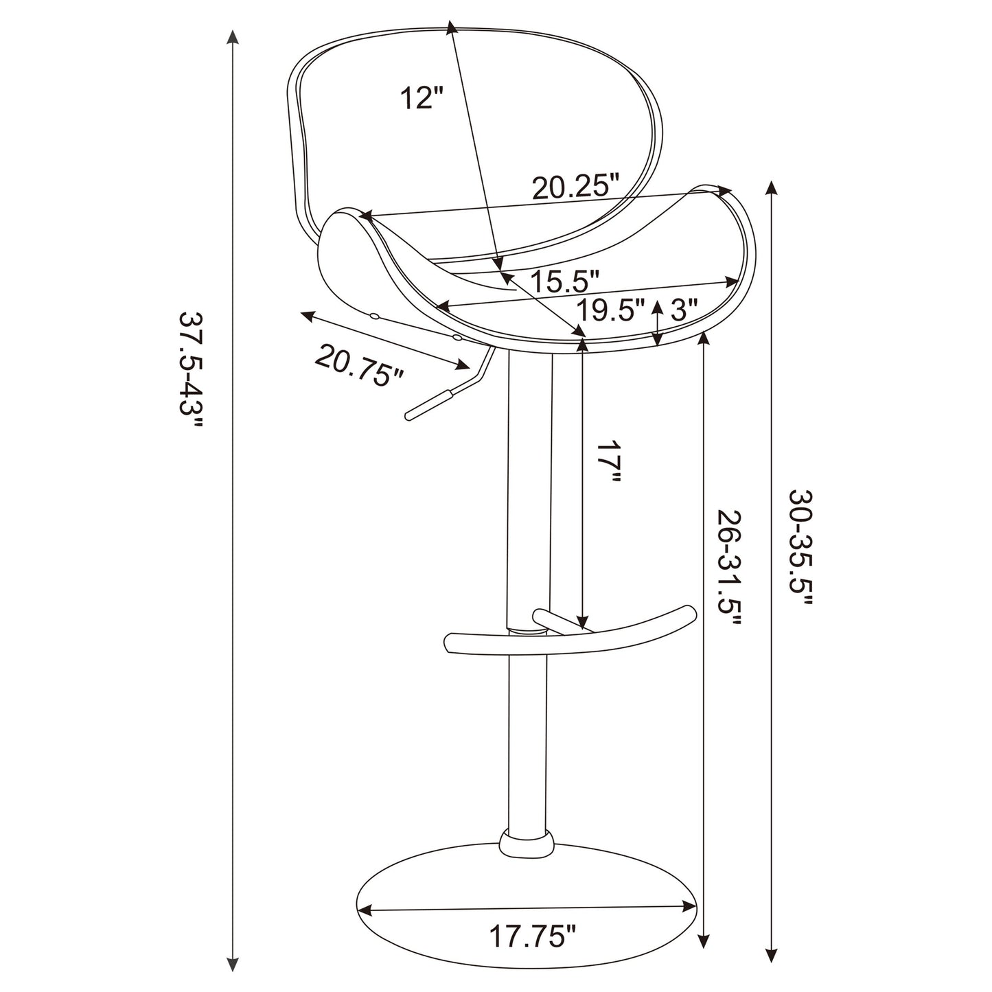 Harris AdjusTable Bar Stool Black and Chrome