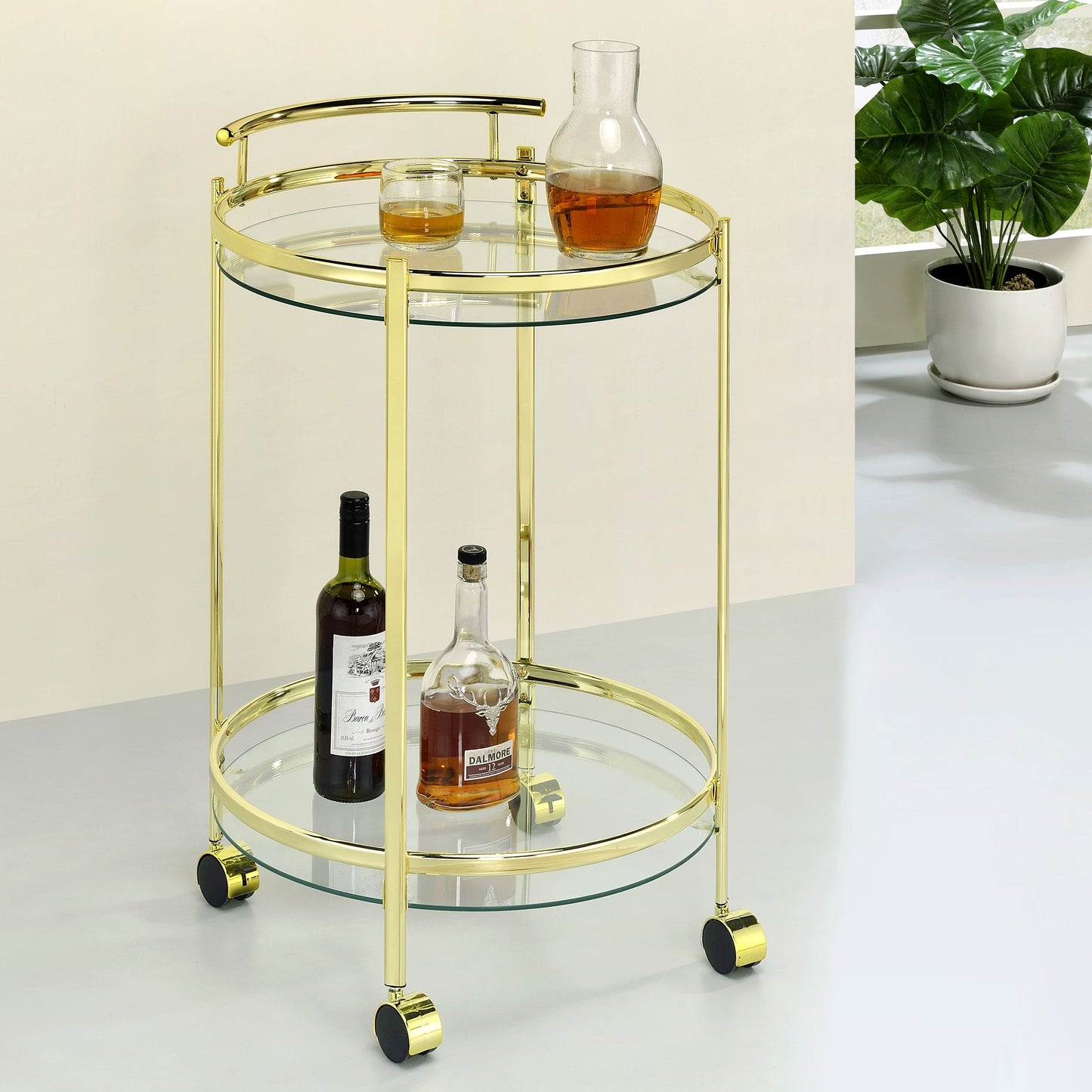 Chrissy 2-tier Round Glass Bar Cart Brass