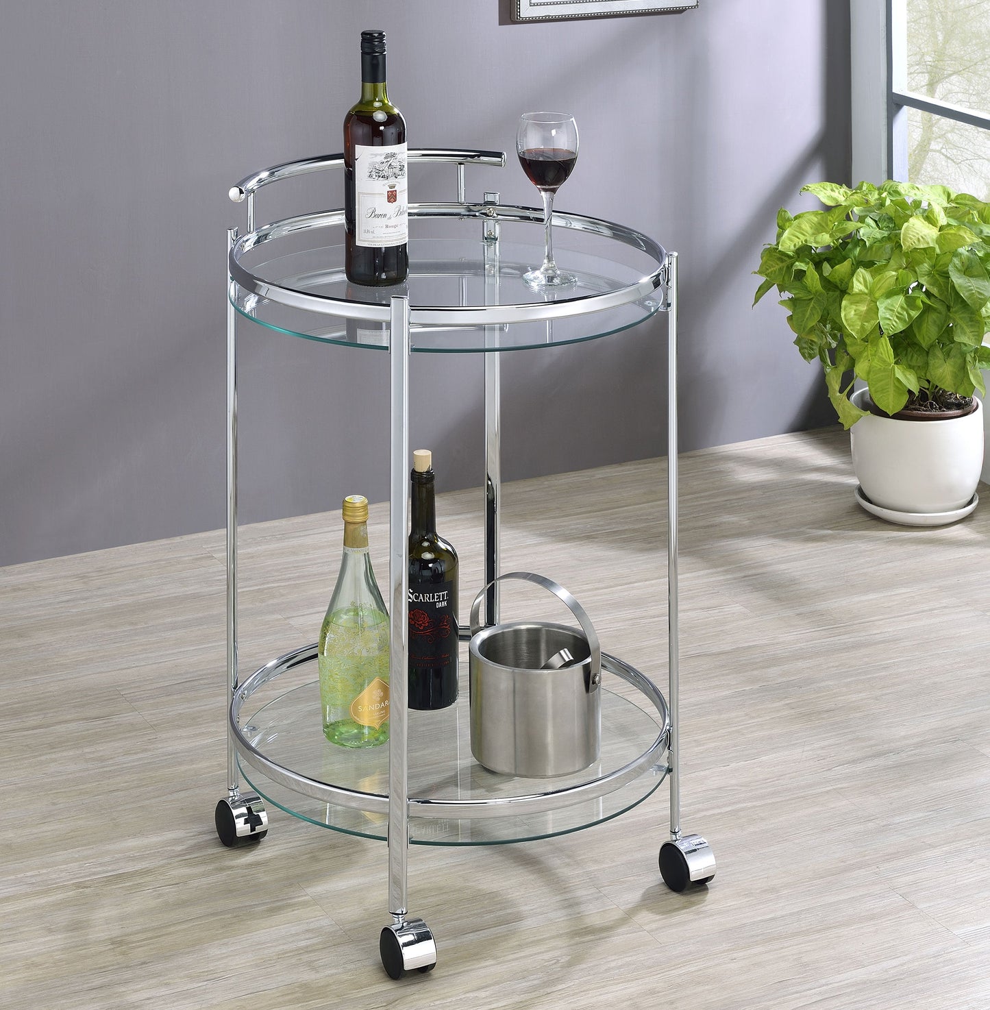 Chrissy 2-tier Round Glass Bar Cart Chrome