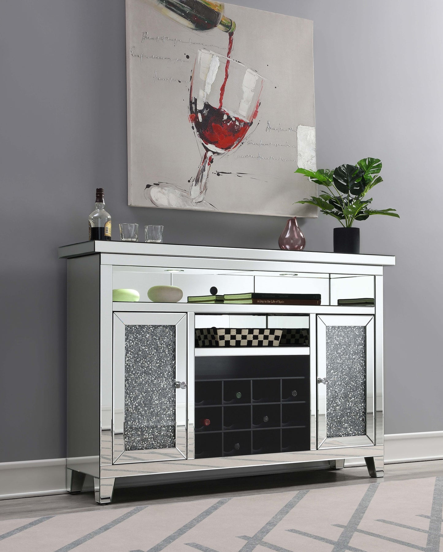 Melinda 2-door Wine Cabinet with Lighting Mirror