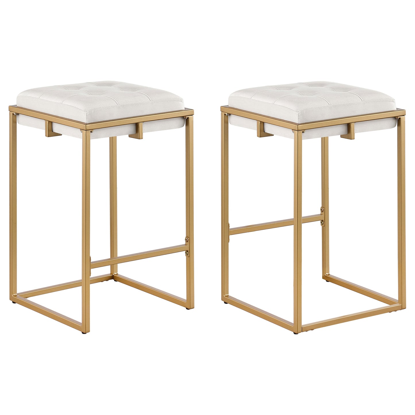 Nadia Square Padded Seat Counter Height Stool (Set of 2) Beige and Gold