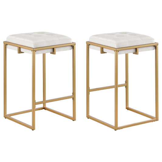 Nadia Square Padded Seat Counter Height Stool (Set of 2) Beige and Gold