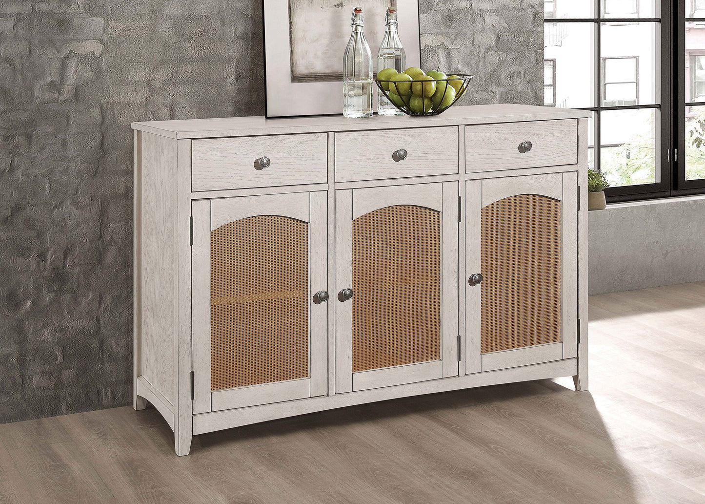 Kirby 3-drawer Rectangular Server with AdjusTable Shelves Natural and Rustic Off White