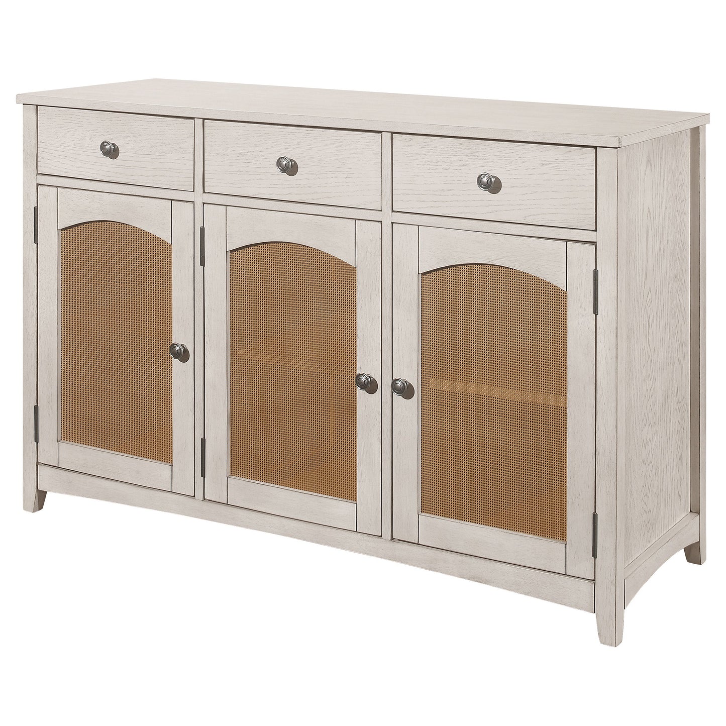 Kirby 3-drawer Rectangular Server with AdjusTable Shelves Natural and Rustic Off White