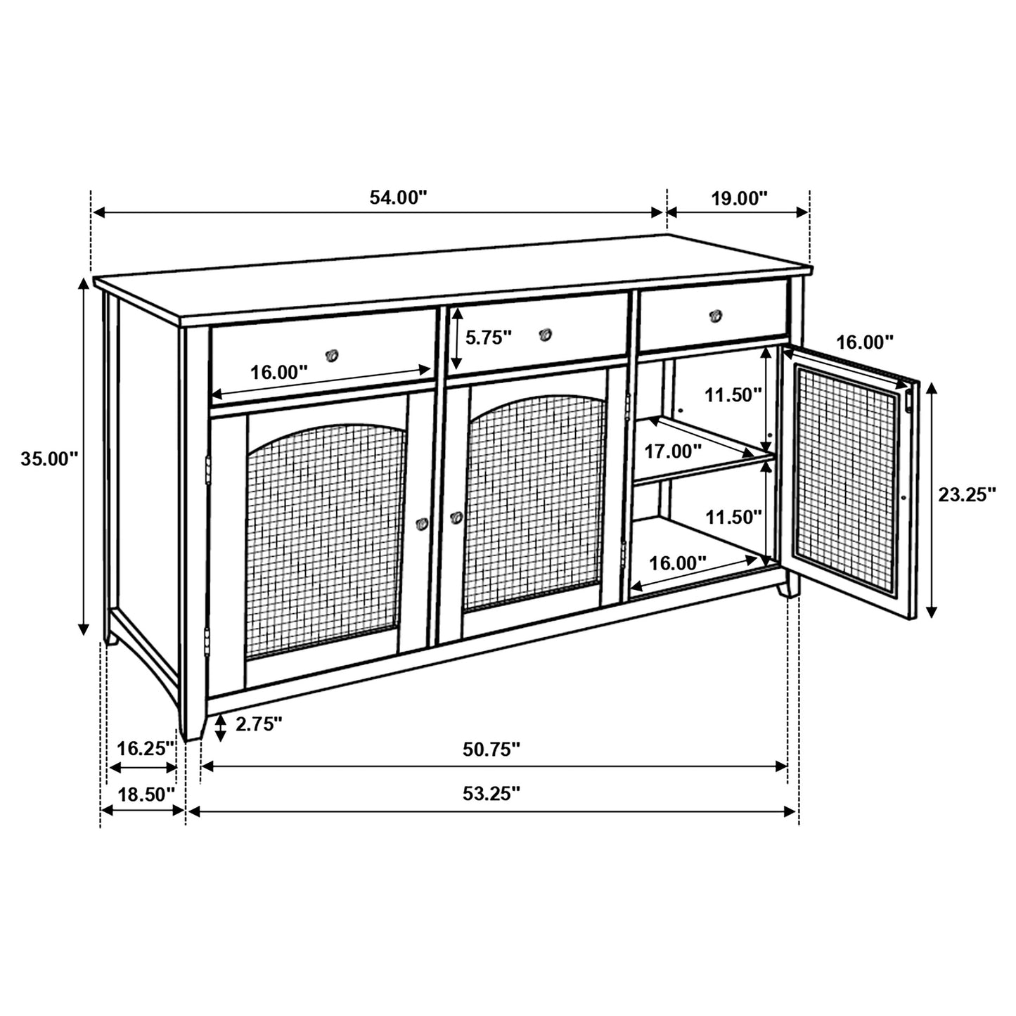 Kirby 3-drawer Rectangular Server with AdjusTable Shelves Natural and Rustic Off White