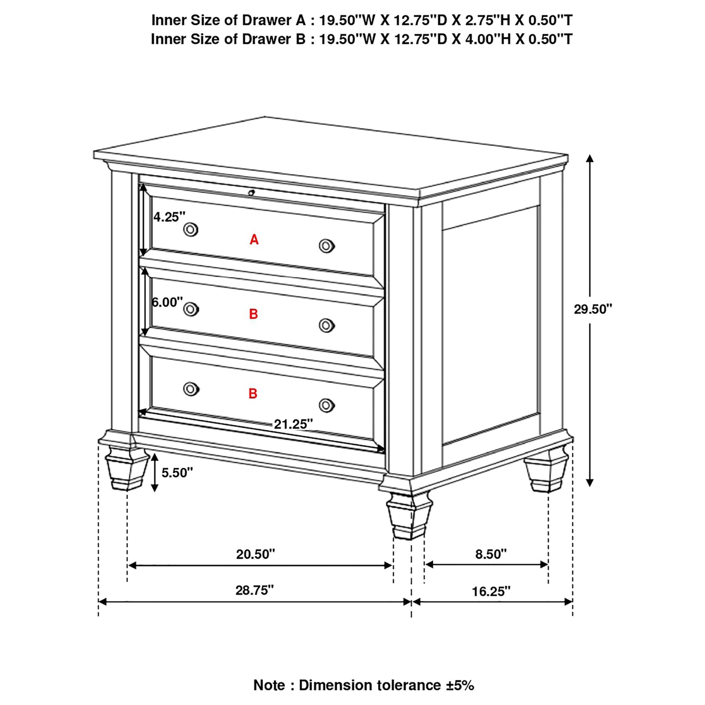Sandy Beach 3-drawer Nightstand Black