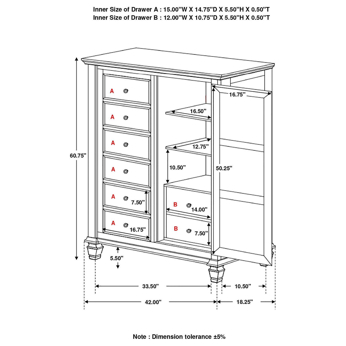 Sandy Beach Door Chest with Concealed Storage Black